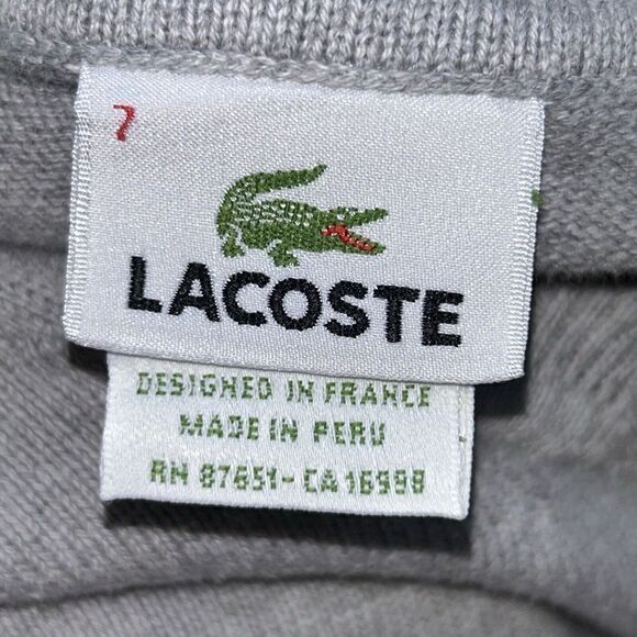 Lacoste Classic Fit V-Neck Cotton Knit Sweater Men's 7/XL Gray Preppy Vtg School - Picture 5 of 9